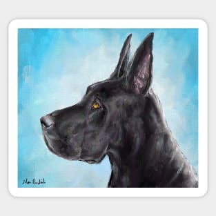 Painting of a Black Great Dane with Light Blue Background Sticker